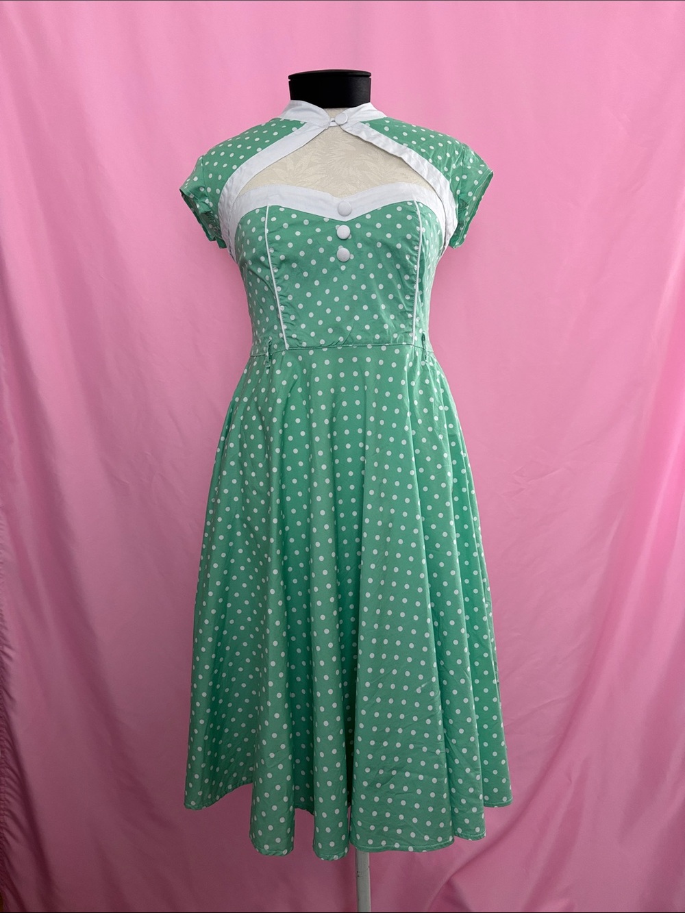 Hell Bunny Vintage-Style Mint & White Polka Dot Dress & Capelet